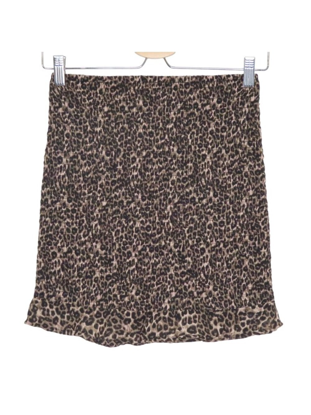 GUESS Womens Small Kyra Brown Leopard Smocked Skirt Stretch Animal Print NEW
